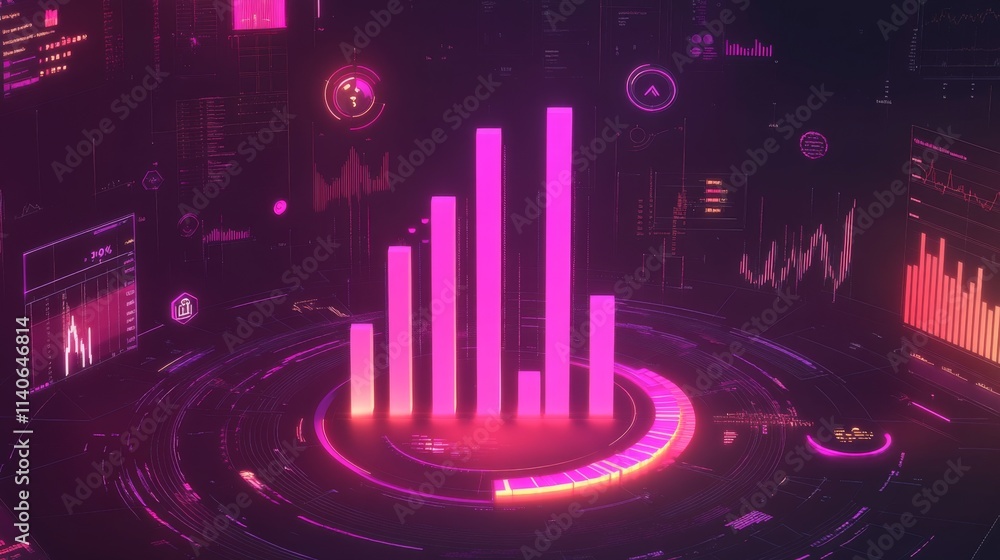 Poster Futuristic Data Visualization with Neon Graphs and Digital Elements