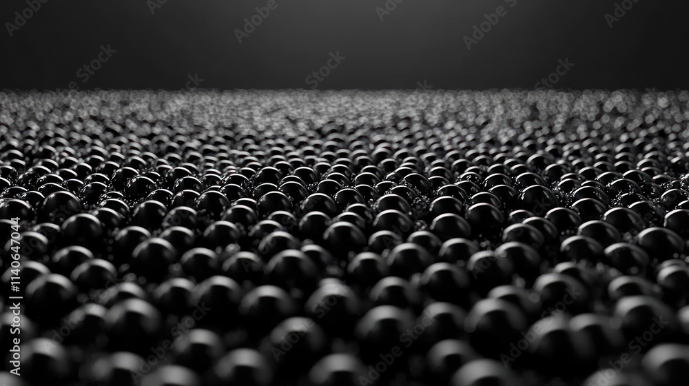 Poster abstract close-up view of many tiny black spheres.