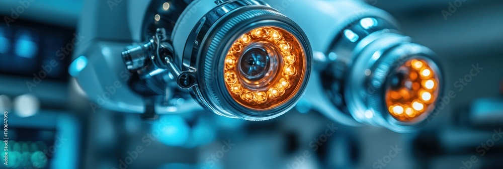 Poster close-up of advanced robotic cameras with illuminated rings, likely for precision tasks.