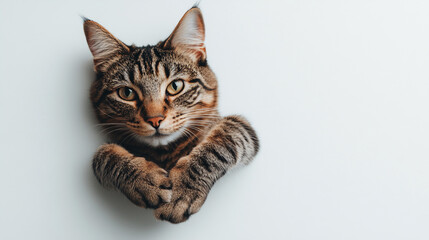 Curious cat peeking through a wall opening, exploring its surroundings in a cozy indoor space