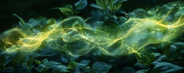 green foliage with surreal light streaks, Generative AI