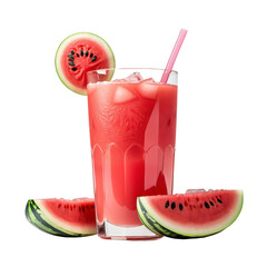 Refreshing watermelon juice with ice cubes.