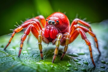 Fototapeta premium Red Spider with White Spot, Close Up, Macro Photography, Insect, Arachnid, Nature, Wildlife, Red Spider Pictures, White Spotted Spider, Garden Spider, Arthropod, Eight Legs, Red and White Spider, 