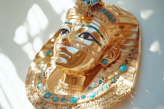 Golden mask of tutankhamun shining with precious stones