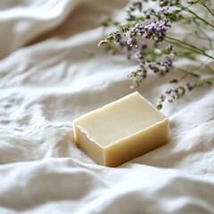Craft soap bar on white sheet