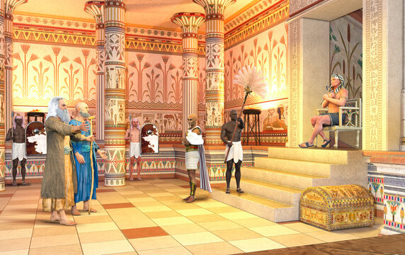 Biblical Moses speaks to Pharaoh Ramses to free the Israelites from slavery in Egypt
