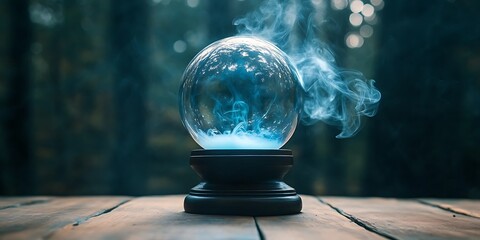 Fortune Teller Crystal Ball in Blue Smoke on 