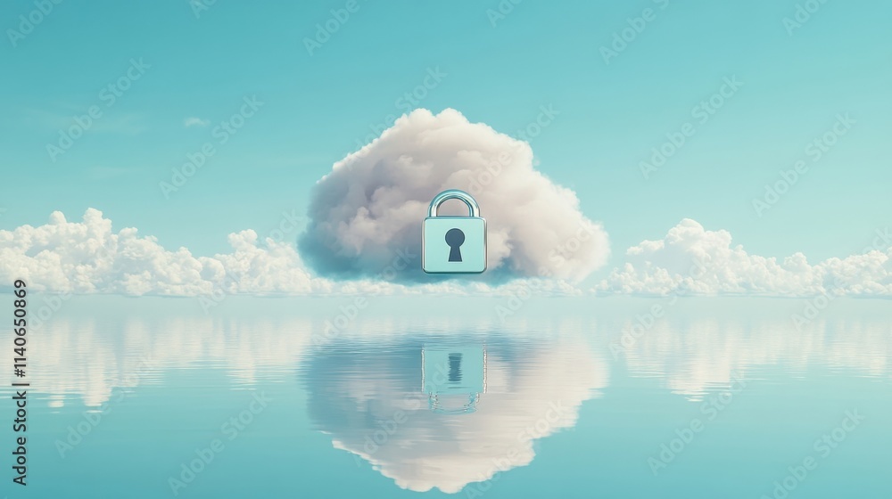 Poster a cloud with a lock on it floating in the water