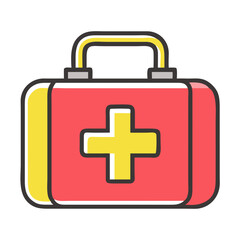 Fototapeta premium Red and yellow first aid kit with a handle.