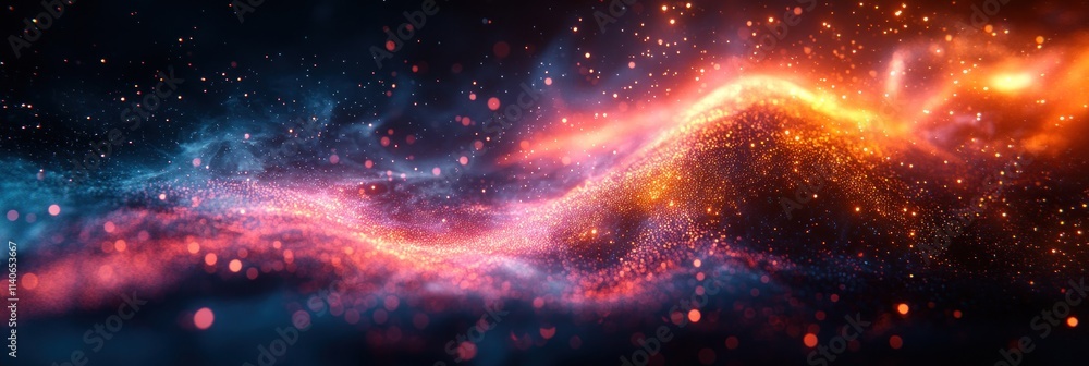 Poster abstract cosmic scene with vibrant colors and swirling patterns resembling a galaxy.