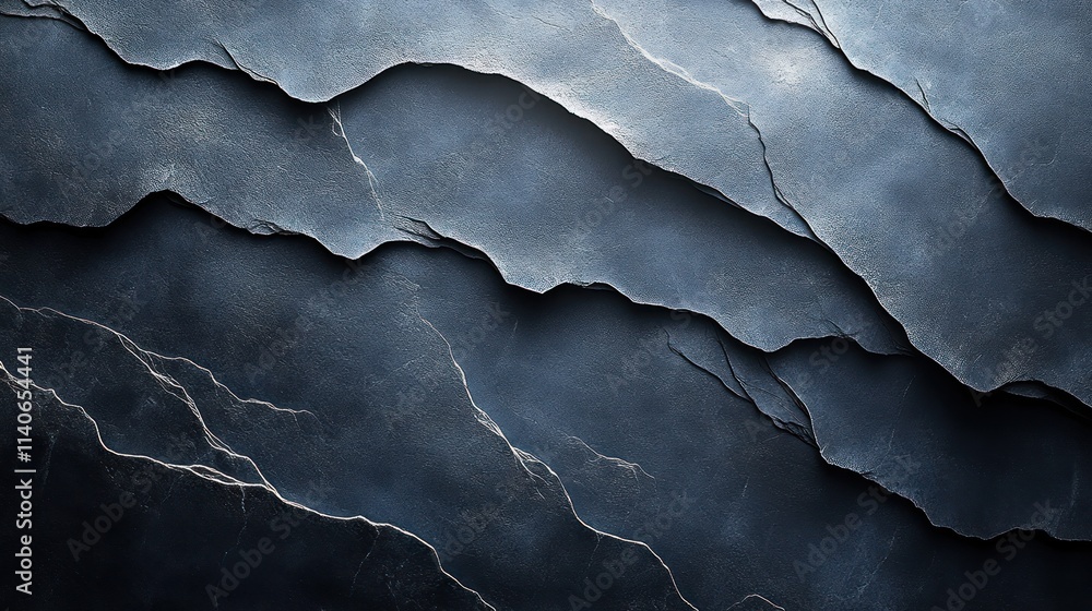 Poster Abstract dark stone texture with layered, deep cracks and veining.