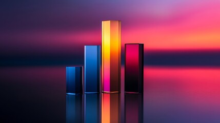 Colorful Abstract Bars on a Reflective Surface with Gradient Background