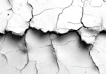 Obraz premium Black and white cracked wall texture with cracks isolated on a white background