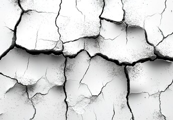 Obraz premium Black and white cracked wall texture with cracks isolated on a white background