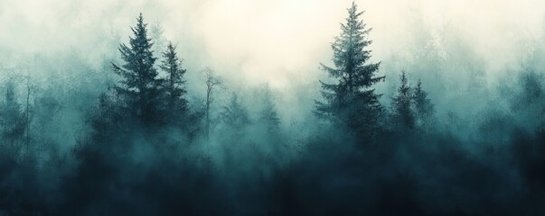 Fototapeta premium shining through a misty forest, grainy transition texture, Generative AI