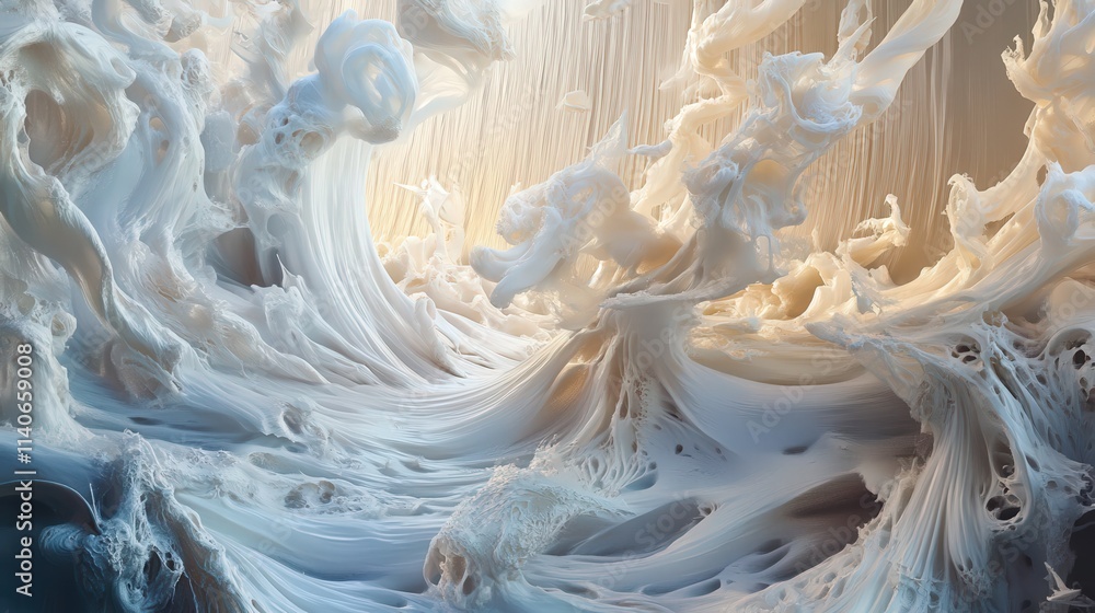 Poster dreamlike dimension where objects and beings shift between solid and liquid forms, constantly changi