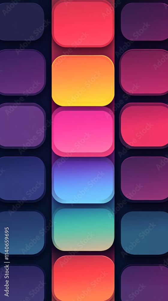 Poster colorful rounded rectangles creating a vibrant vertical stripe