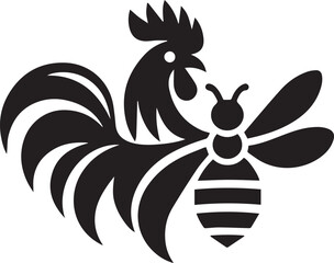 Rooster and bee vector of silhouette art of illustration