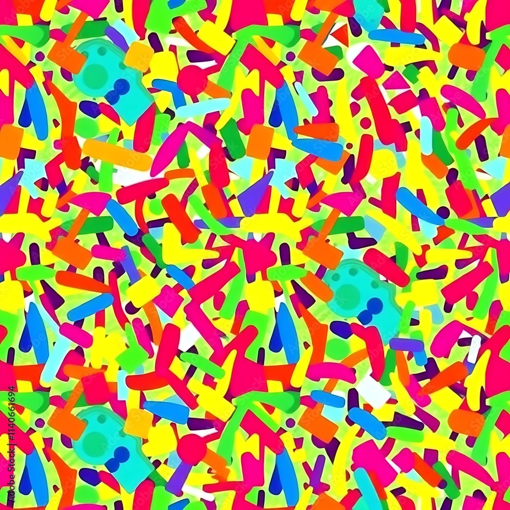 Poster abstract colorful shapes seamless pattern: this vibrant and energetic pattern features a chaotic arr