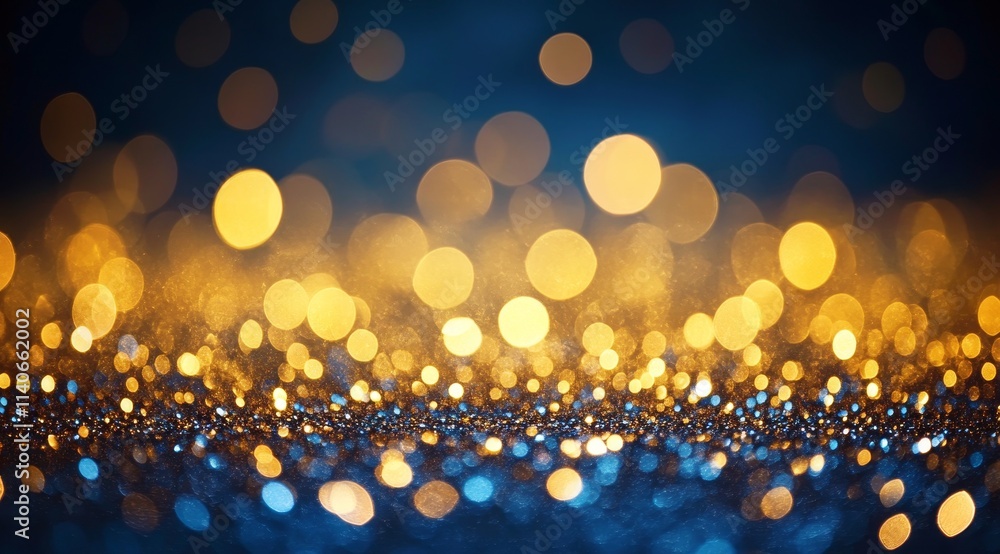 Poster captivating cascade of golden and blue bokeh lights creating a mesmerizing atmosphere of enchantment