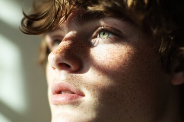 Obraz premium close up of a person with freckles in the sunlight