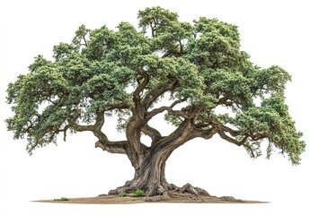 Beautiful oak tree with green leaves on a white background