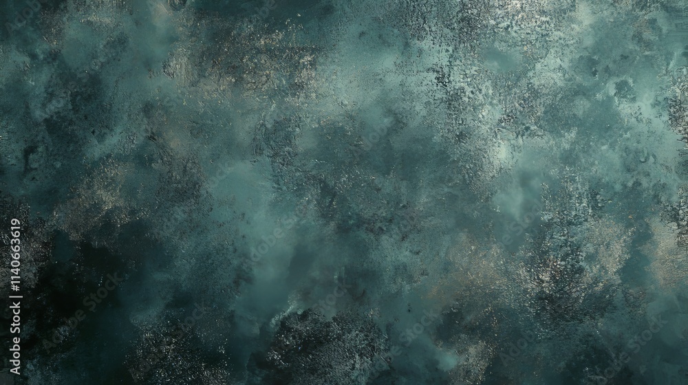 Poster textured wall with an abstract interplay of dark and teal hues creating a moody atmosphere for artis