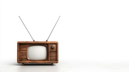 This antique television set features a minimalist design with a prominent antenna, evoking a sense...