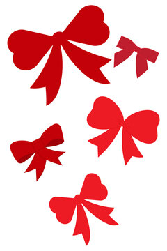 Red decorative bows illustration set. Perfect for holiday designs, Christmas ribbons, gift wrapping, Valentine's Day, festive decorations, vector art, celebration decor, and seasonal graphics