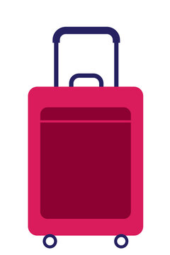 Modern luggage illustration of a suitcase in pink with pockets. Travel bag on isolated background. Perfect for travel designs, airport graphics, vacation, vector art, and tourism visuals