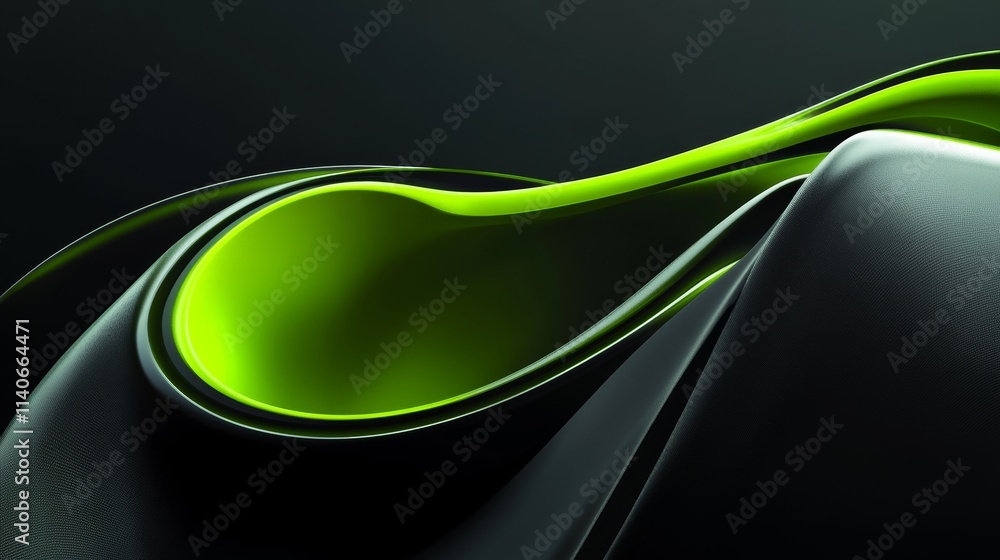Poster smooth curves intertwine in a dynamic dance of green and black hues, showcasing the elegance of mode