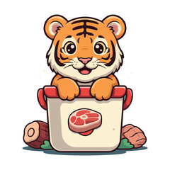 Cute Tiger Cartoon Vector Icon Illustration Animal Nature Icon Concept Isolated Vector of cute tiger