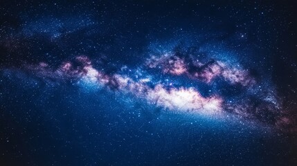 Naklejka premium Clear starry night sky, Milky Way galaxy, dark blue gradient, cosmic banner, Generative AI