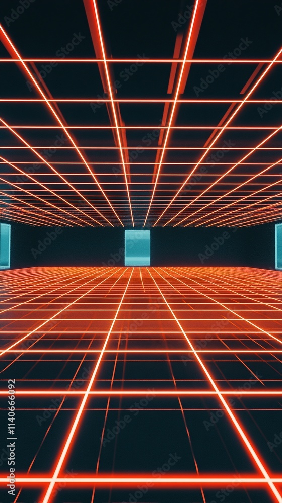Poster digital texture of glowing neon lines forming a grid