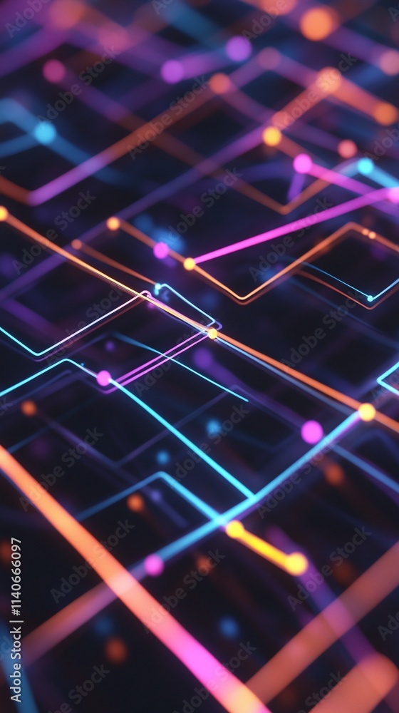 Poster digital texture of glowing neon lines forming a grid