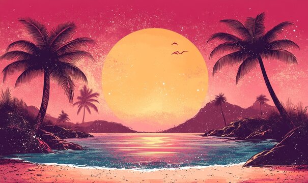 pink radiant blend with grainy texture, throwback summer theme design, Generative AI