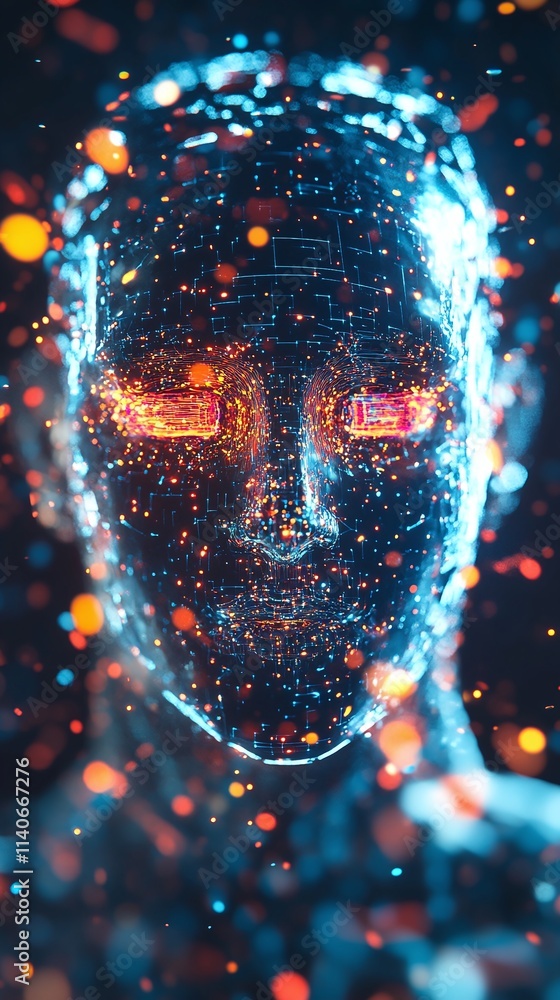 Poster futuristic interpretation of a digitalized state with holograms and ai systems