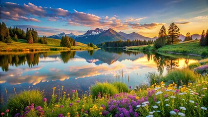 Obraz premium Serene Landscape Photography: Calming Nature Scenes for Stress Relief, Peaceful Views, Relaxing Scenery, Tranquil Backgrounds