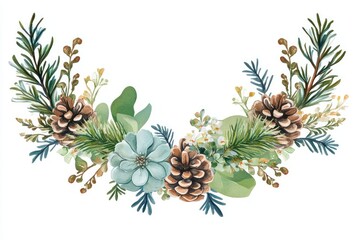 Fototapeta premium Beautiful Winter Floral Frame with Pine Cones