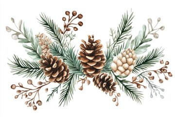 Fototapeta premium Winter Floral Frame with Pinecones and Greenery