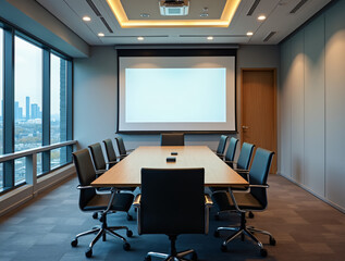 office meeting table with projector screen, generative ai