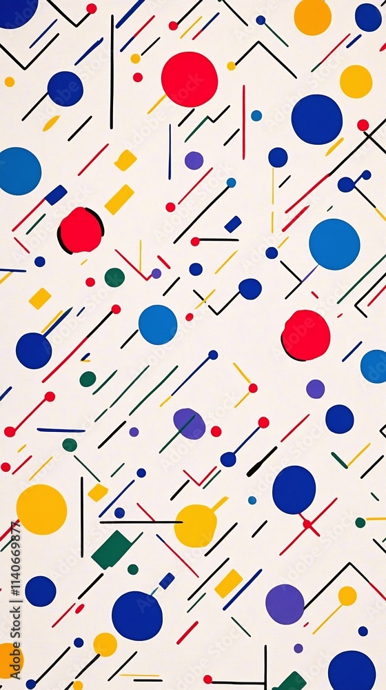 Aufkleber pattern of abstract geometric lines and dots in bold primary colors
