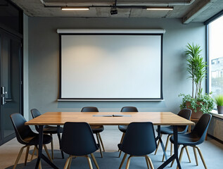 office meeting table with projector screen, generative ai