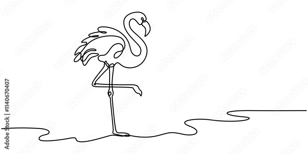 Wall mural Flamingo bird in continuous one line art drawing. Vector illustration isolated. Minimalist design handdrawn, Continuous line drawing of flamingo bird. One line of flamingo bird. Exsotic bird concept.