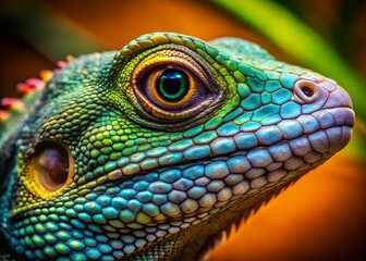 Side Profile Lizard Portrait Photography, Reptile Close Up, Scaly Skin Texture, Green Iguana, Chameleon Portrait
