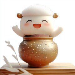 Happy Cloud Sheep in Golden Pot 3D Render