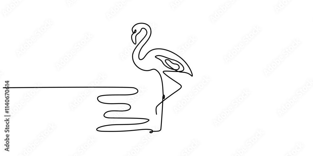 Poster flamingo bird in continuous one line art drawing. vector illustration isolated. minimalist design ha