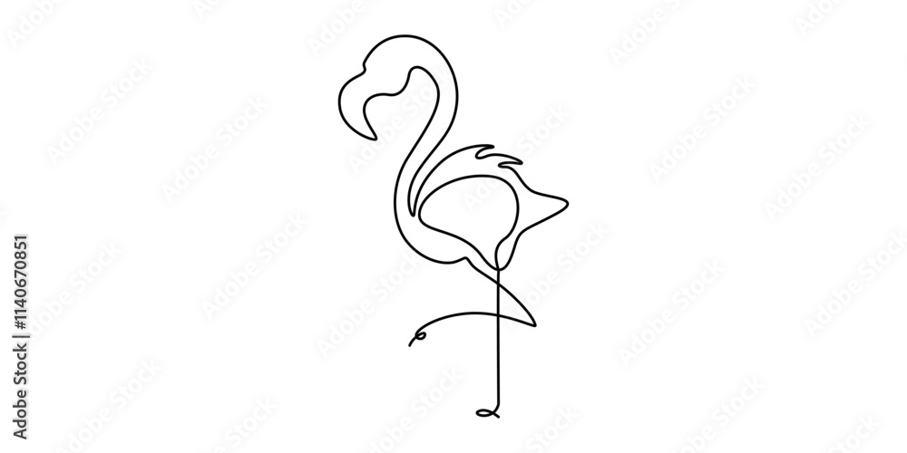 Poster flamingo bird in continuous one line art drawing. vector illustration isolated. minimalist design ha
