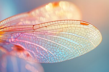 Macro of dragonfly wings, iridescent detail, nature's delicate beauty, Generative AI