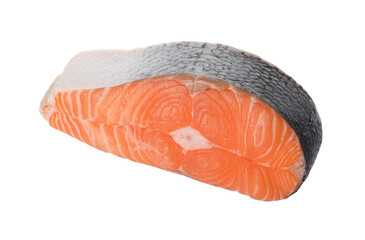 Steak of fresh raw salmon isolated on white